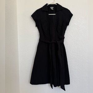 Ann Taylor Size 6P Black Midi Dress With Wrap Around Waist Tie